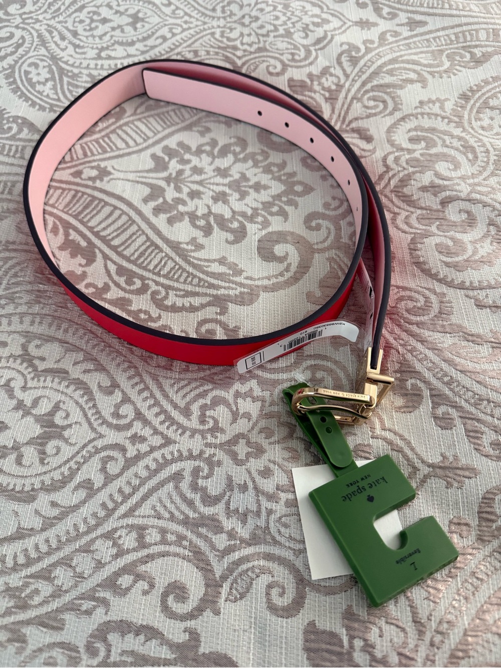 kate spade Pink and Red Reversible Belt with Gold Buckle